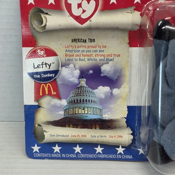 Beanie Baby Lefty the Donkey McDonald's American Trio 2000 USA‎ Flag New NIP - Picture 3 of 6